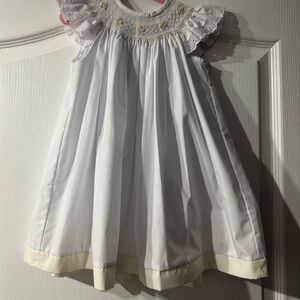 The Beaufort Bonnet Company White and Cream Kids Dress Sandy Smocked